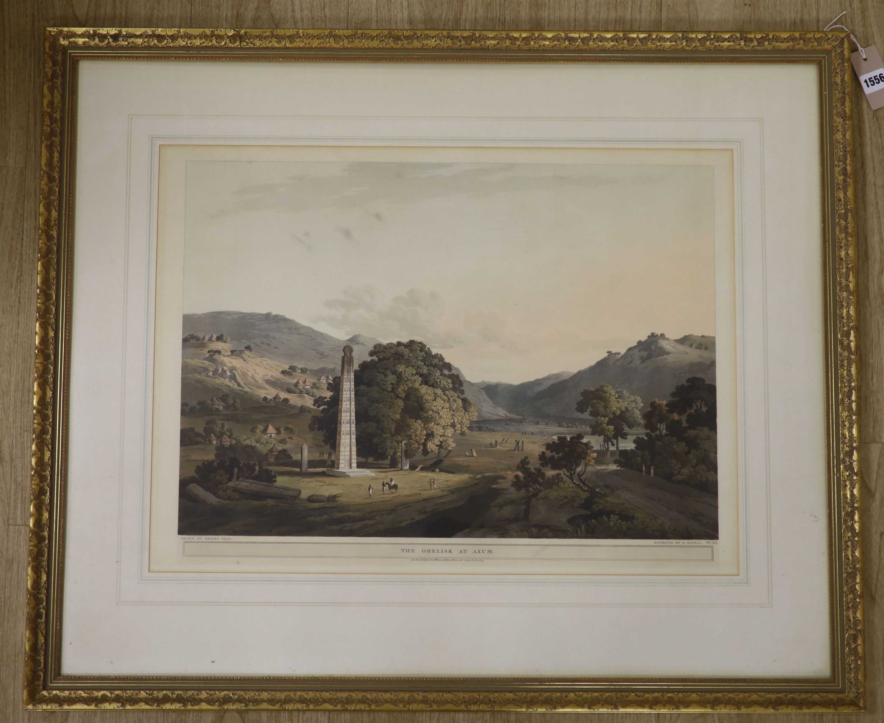 Havell after Henry Salt, coloured aquatint, 'The Obelisk at Axum' 1809, 42 x 59cm